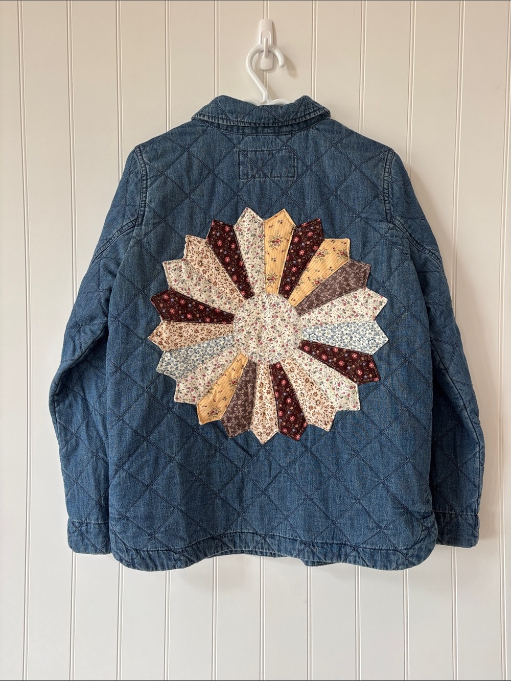 Upcycled Denim Quilted Jacket Dresden Plate Pattern Small
